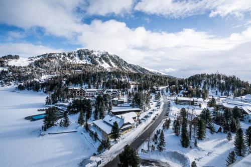 an aerial view of a ski resort in the snow at Panorama Hotel Turracher Höhe in Turracher Hohe