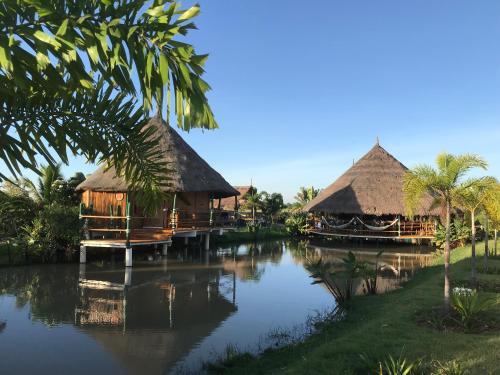 a resort on the water with palm trees at The Orchid Resort & Relax in Maha Sarakham