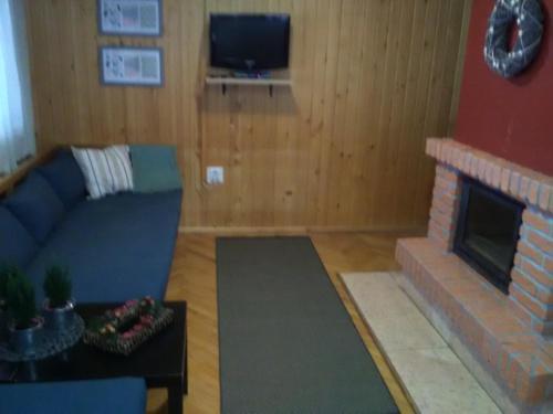 uma sala de estar com um sofá e uma lareira em Chata pod Brdom em Ružomberok