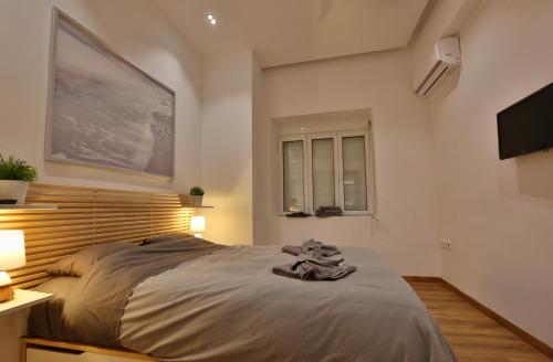 アテネにあるLuxury Apartment near Acropolisのベッドルーム(大型ベッド1台、テレビ付)