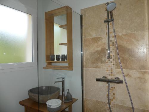 a bathroom with a shower and a sink at Maison d' Hôtes L'Aria Mezzana in Sainte-Lucie de Porto-Vecchio