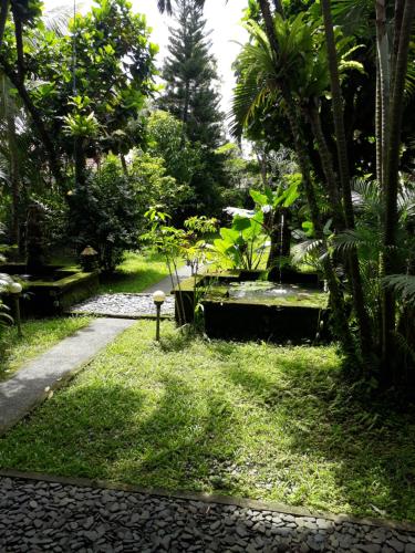 a garden with a path and plants and trees at Villa Bhuana Alit in Ubud