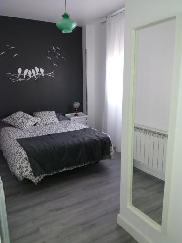 ログローニョにあるPrecioso Apartamento Casco Antiguoのベッドルーム(ベッド1台、大きな鏡付)