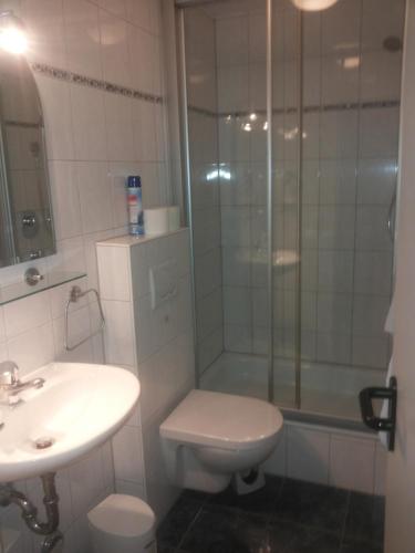ボルクムにあるStrandvilla zum Erholenのバスルーム(シャワー、トイレ、シンク付)