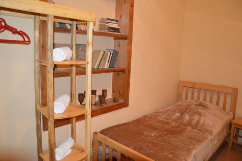 a bedroom with a bunk bed and a book shelf at Ailama Guesthouse in Mestia