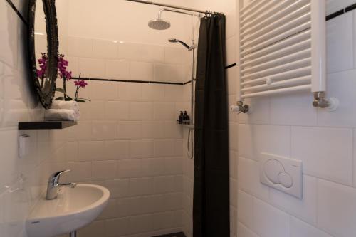 a bathroom with a sink and a shower at Canal House The Tannery Amsterdam in Amsterdam