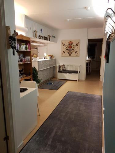 a room with a kitchen and a living room at Borlänge Vandrarhem & Turistlägenheter in Borlänge