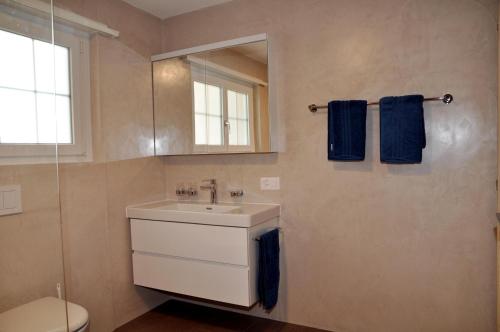 a bathroom with a sink and a mirror at Minchületta 2 in Scuol