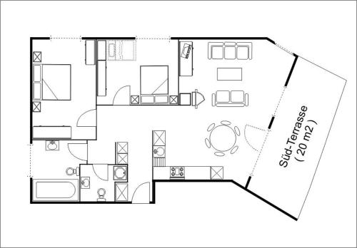 a plan of a small apartment with a floor plan at Trü-Sura Nr. 4 in Scuol