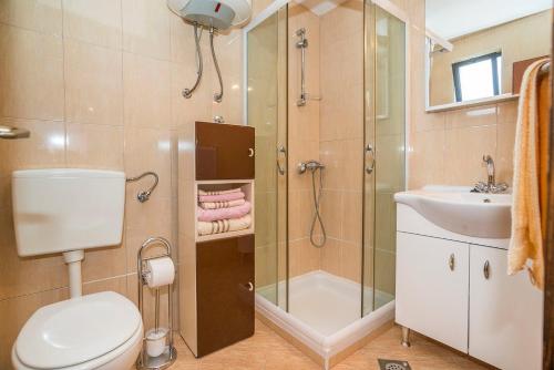 a bathroom with a shower and a toilet and a sink at JASNA house with apartment in Umag