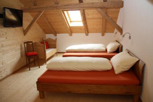 a bedroom with two beds in a room with a tv at BnB Haag in Haag