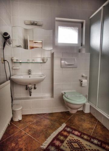 a bathroom with a toilet and a sink at Motorom in Zărneşti