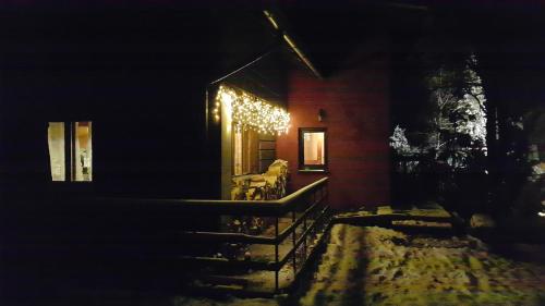 a building with christmas lights on the side of it at Ptaszorowka in Szczyrk