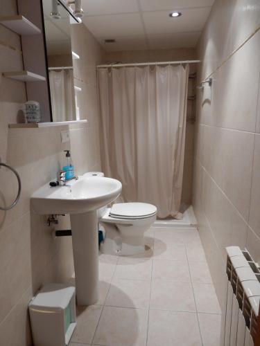 a bathroom with a sink and a toilet and a shower at Apartment Cal Viola in Torroja