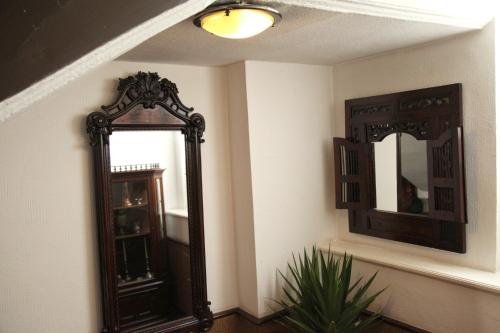 a mirror and a plant in a room at Ackfeld Hotel-Restaurant in Büren