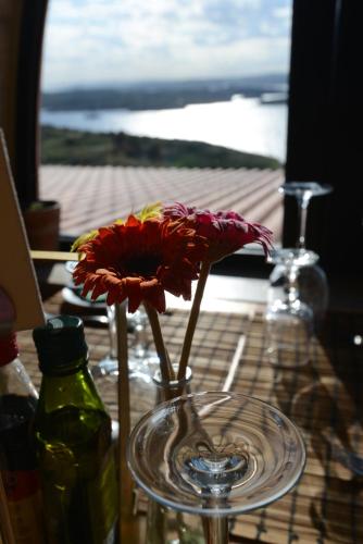 a glass vase with a flower in it on a table at Il-Bukkett B&B in Qala