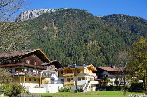 un grupo de casas frente a una montaña en Beim Wagner en Waidring