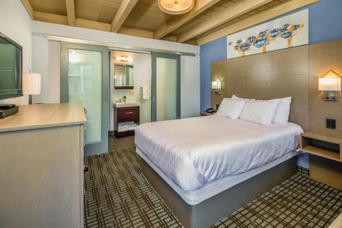 um quarto de hotel com uma cama e uma televisão em Silicon Valley Inn em Belmont