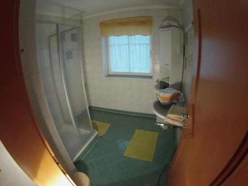ein Bad mit einer Dusche und einem Waschbecken in der Unterkunft Appartement Millennium in Bad Gastein