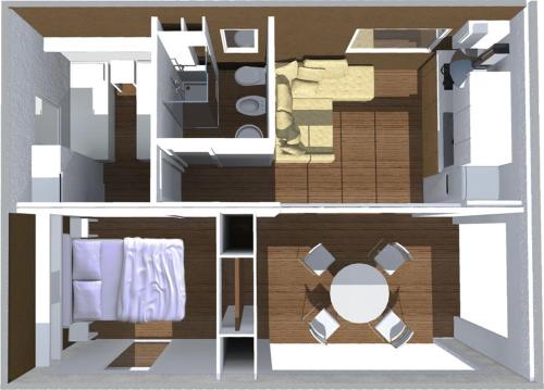 Grundriss eines kleinen Apartments mit einem Schlafzimmer in der Unterkunft Tenuta Santini in Coriano
