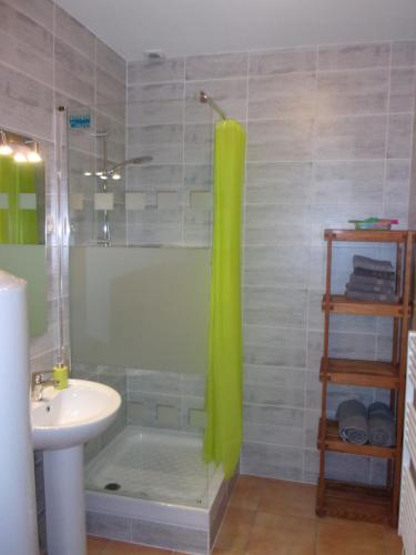 La salle de bains est pourvue d'une baignoire, d'un lavabo et d'une douche. dans l'établissement La fabrique, à Romorantin-Lanthenay