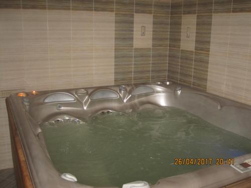 a bath tub with green water in it at Chalupa Zlate Pisky in Nové Křečany