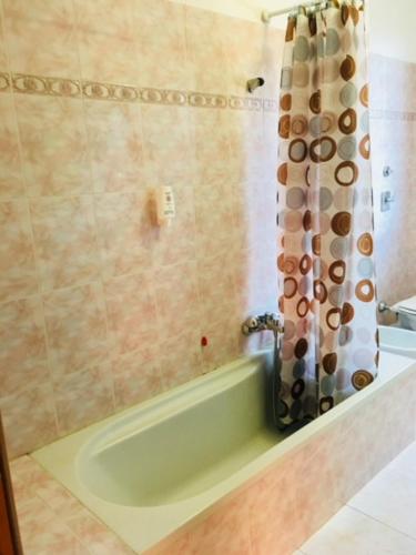 a bathroom with a shower with a shower curtain at Le case di Pone in Cologno Monzese