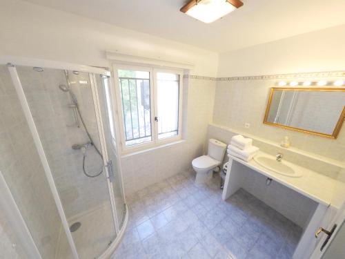 a bathroom with a shower and a toilet and a sink at Domaine du Bois d'Amont in Cabris
