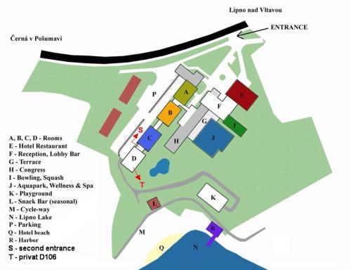 a map of a city with different colored squares at LIPNO WELLNESS - FRYMBURK HOTEL private family room in Frymburk