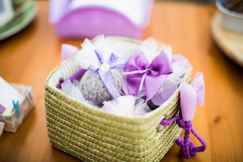 a basket filled with easter eggs on a table at Amor di Lavanda in Cingoli