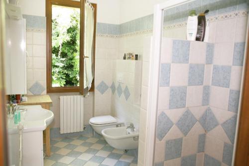 a bathroom with a toilet and a sink at Apartments I Ciclamini in Moniga