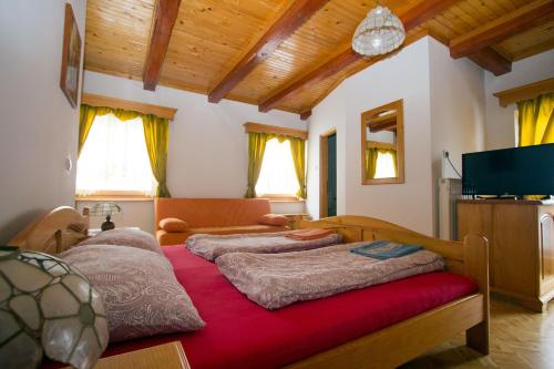 two twin beds in a room with a tv at Tourist farm Gričnik in Resnik