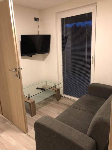 a living room with a couch and a flat screen tv at Master Horse Club - Svojetice in Svojetice
