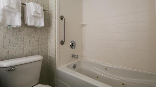 a bathroom with a tub and a toilet and a shower at Holiday Inn Express Hotel & Suites Everett by IHG in Everett
