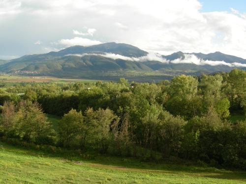 a field with trees and mountains in the background at Hotel Cal Martri in Ger