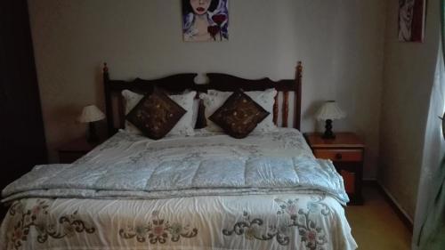 um quarto com uma cama grande com almofadas e 2 candeeiros em 50 on Theal em Parow