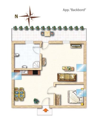 a floor plan of a apartment with a room at Hotel Strandräuber in Kalifornien
