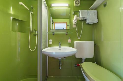 サン・カッシアーノにあるPension Garni Plangの緑豊かなバスルーム(洗面台、トイレ付)