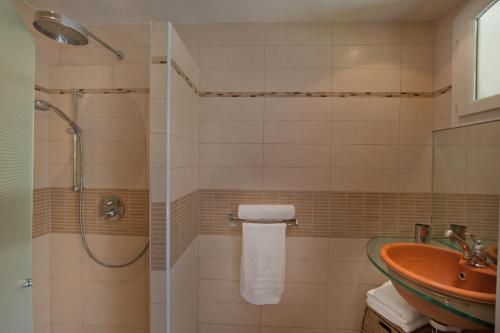 a bathroom with a sink and a shower at Studio Cartarana in Bonifacio