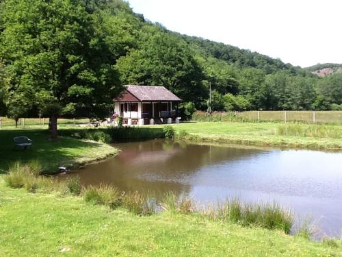 Vireux-Wallerandにあるchalet de luveの池の隣の畑の家
