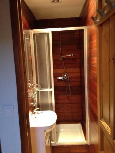 a bathroom with a shower and a sink at Appartement Montgenevre pied de pistes in Montgenèvre