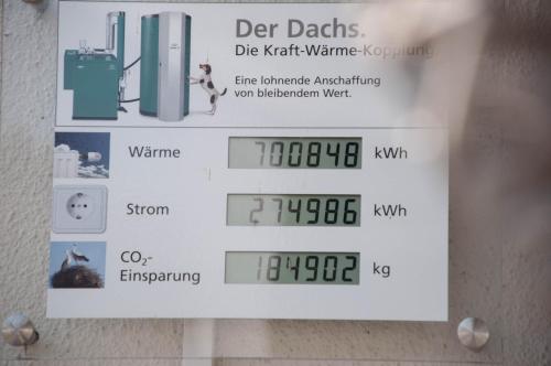a sign on a wall showing the temperature of a machine at Kurparkhotel-Gemünd in Gemünd