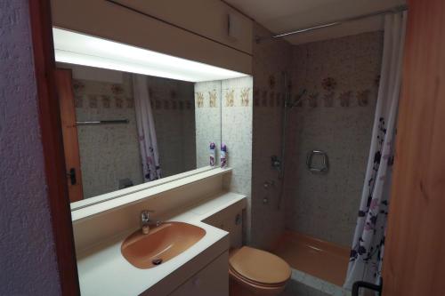 y baño con lavabo, aseo y espejo. en Richmond - 302 & 405, en Davos