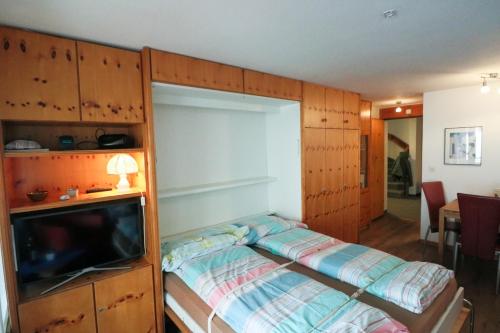 a bedroom with a bed and a flat screen tv at Richmond - 204 in Davos