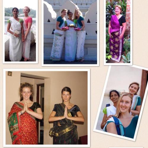 a collage of four pictures of women praying at Amma's Homestay in Kandy
