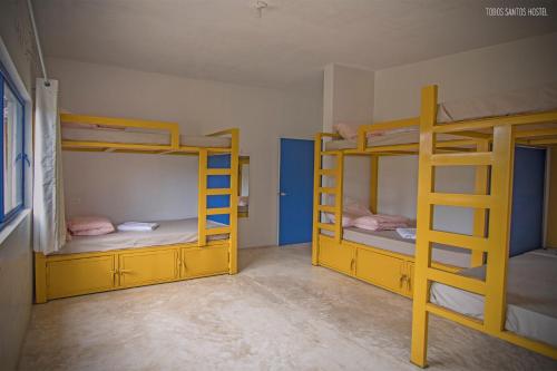 a room with two bunk beds in a room at Todos Santos Hostel super fast and stable satellite wifi in Todos Santos