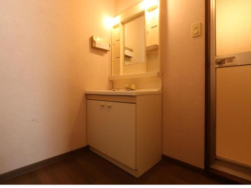 a bathroom with a sink and a mirror at Business Hotel Amakusa in Yanagi