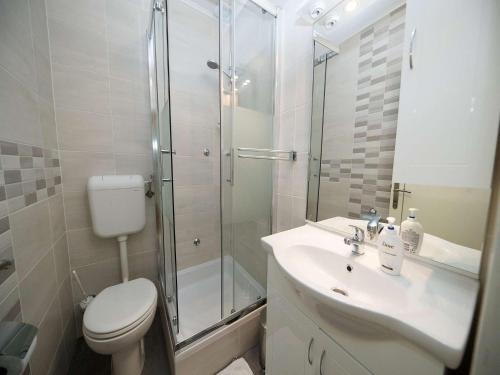 a bathroom with a shower and a toilet and a sink at Apartment Villa Zdenka in Crikvenica
