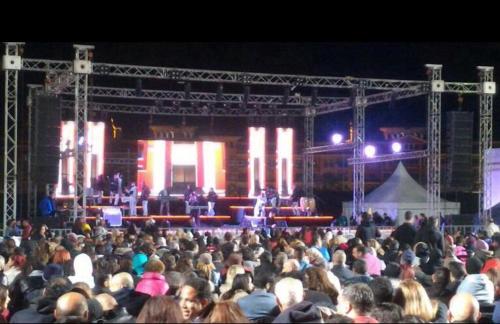 a large crowd of people sitting in front of a stage at Chalets in Porto Sharm - Families Only AN in Sharm El Sheikh