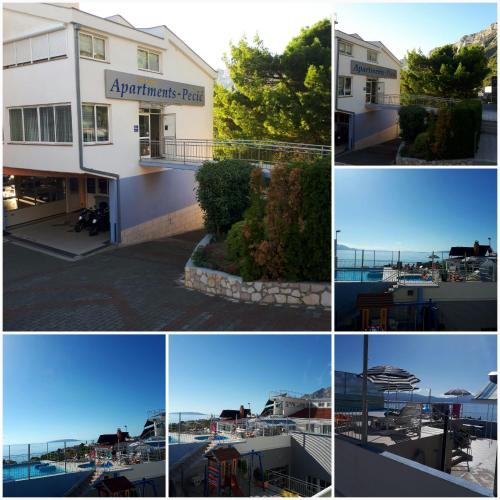 a group of four pictures of a building at Aparthotel Pecic in Gradac